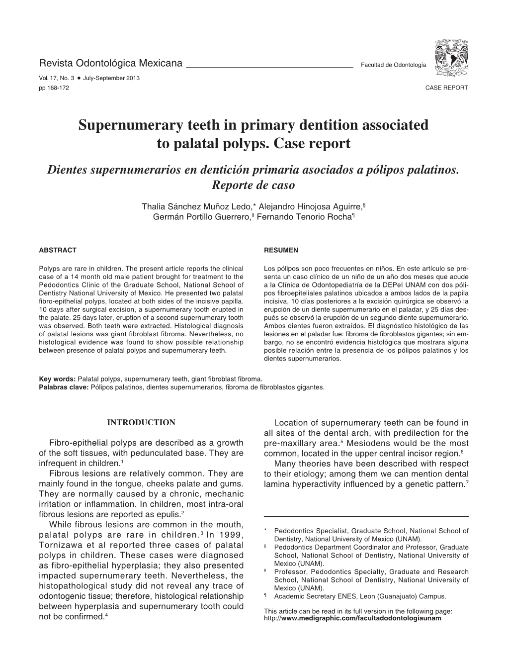 Supernumerary Teeth in Primary Dentition Associated to Palatal Polyps