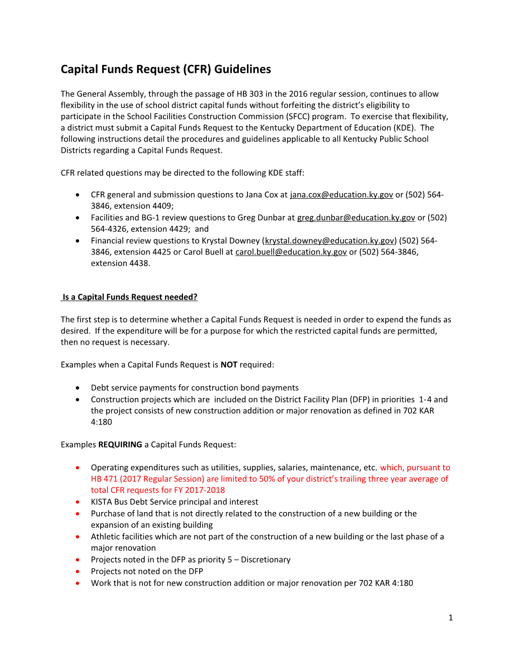 Capital Funds Request (CFR) Guidelines