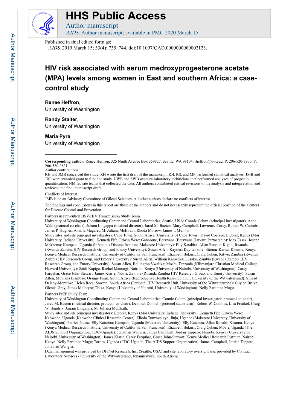 HIV Risk Associated with Serum Medroxyprogesterone Acetate (MPA) Levels Among Women in East and Southern Africa: a Case- Control Study