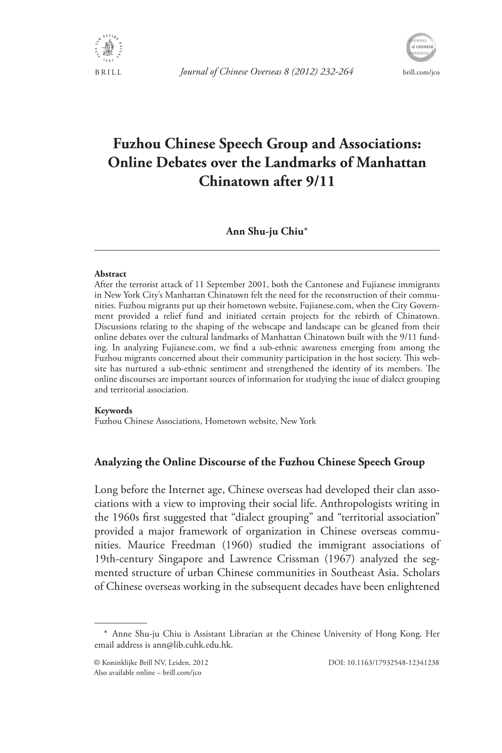 Fuzhou Chinese Speech Group and Associations: Online Debates Over the Landmarks of Manhattan Chinatown After 9/11