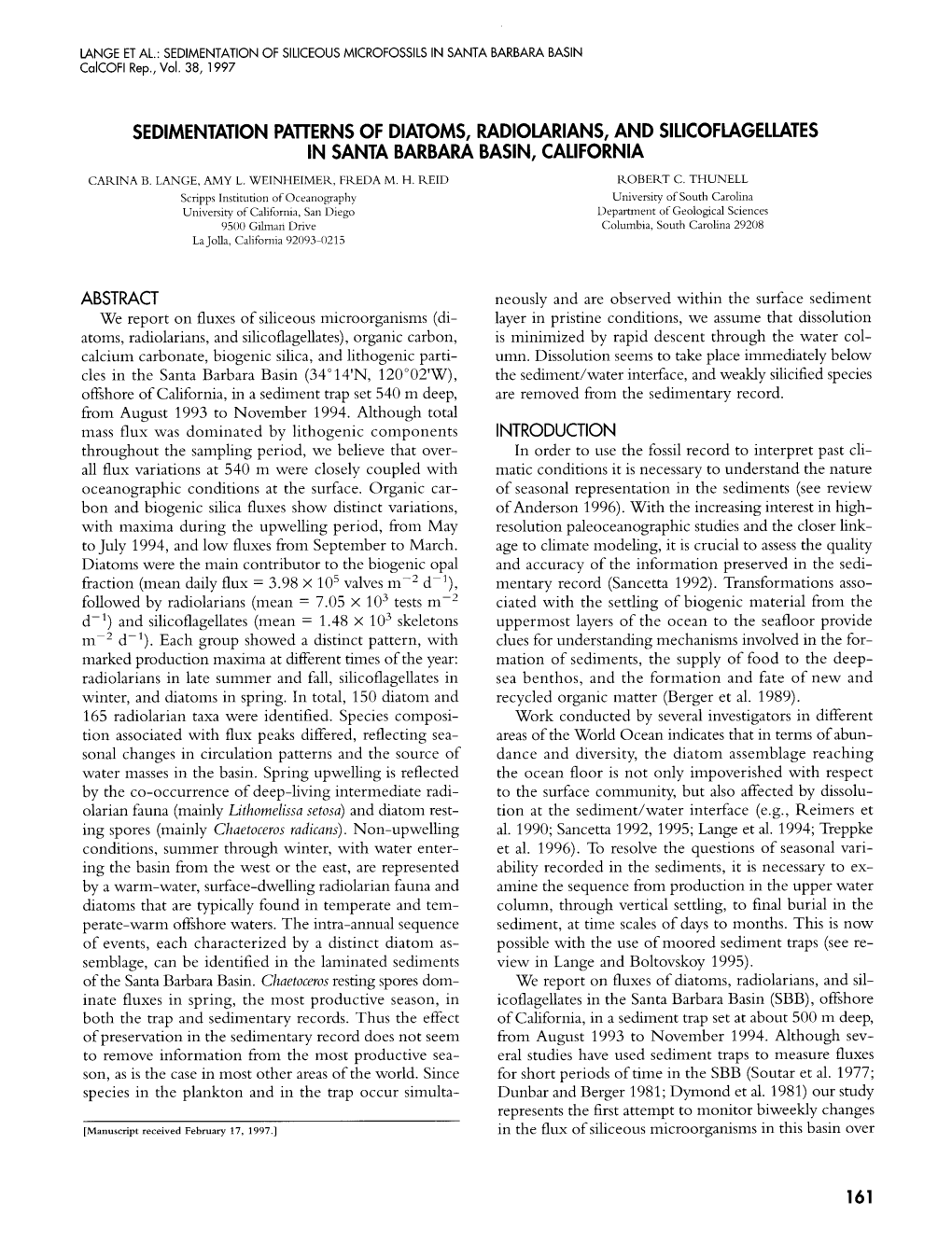 Sedimentation Patterns of Diatoms, Radiolarians, and Silicoflagellates in Santa Barbara Basin, California