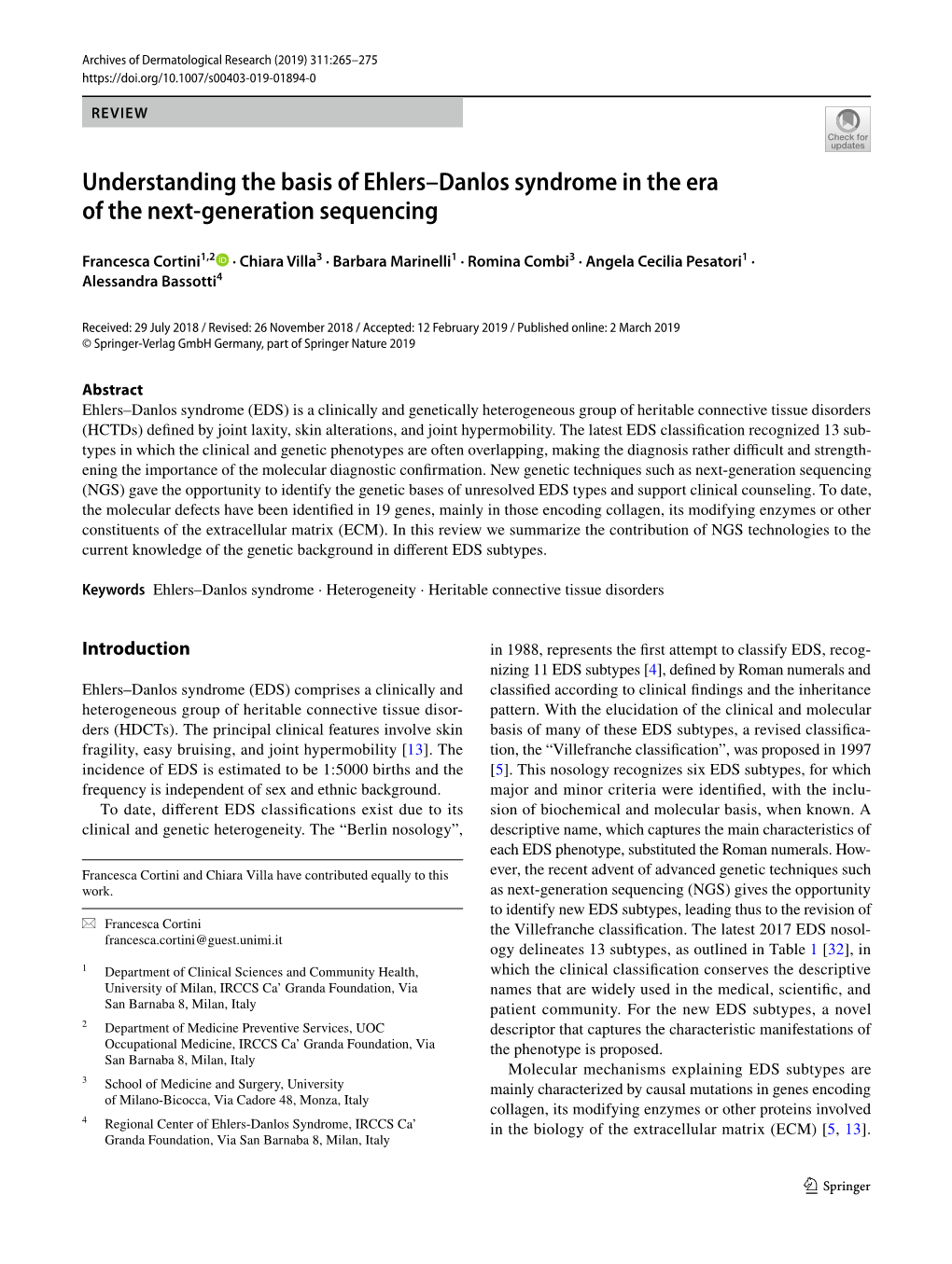 Understanding the Basis of Ehlers–Danlos Syndrome in the Era of the Next-Generation Sequencing