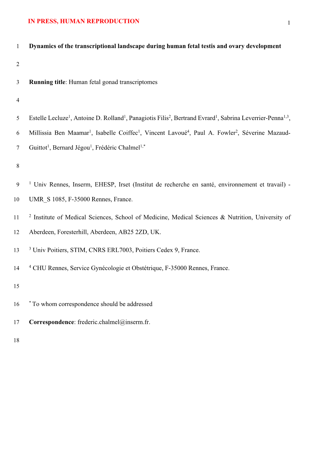 Human Fetal Gonad Transcriptomes