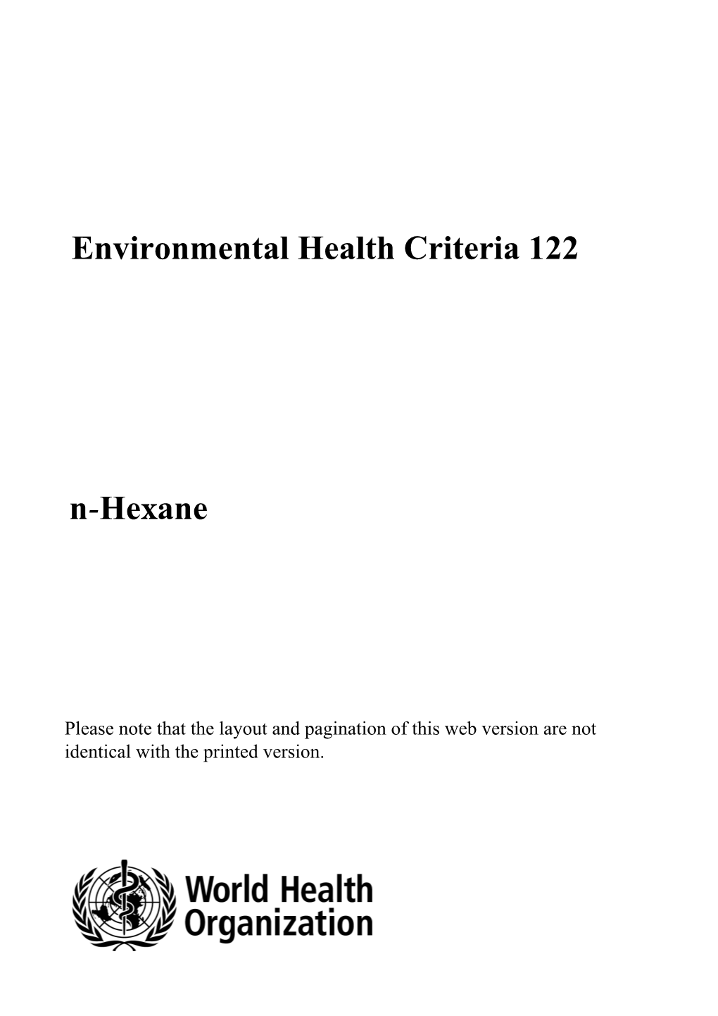 Environmental Health Criteria 122 N-Hexane