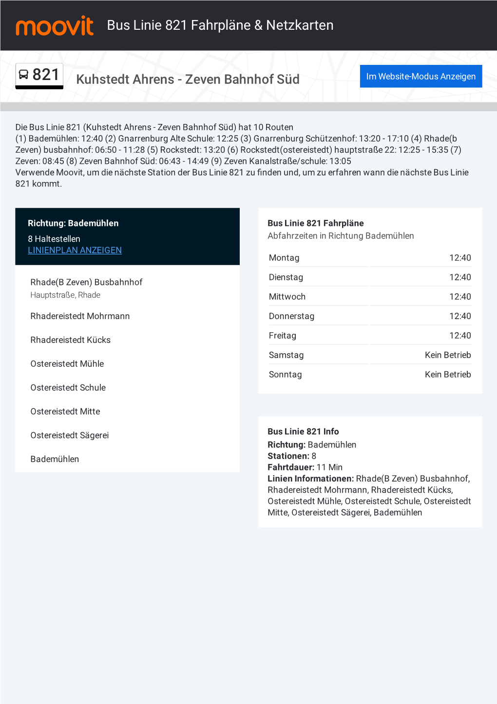 Bus Linie 821 Fahrpläne & Karten