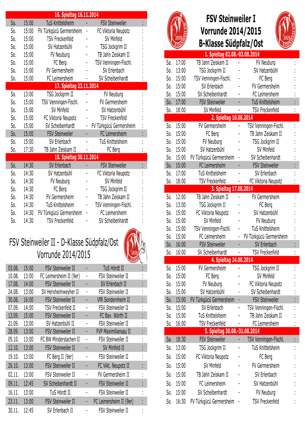 D-Klasse Südpfalz/Ost Vorrunde 2014/2015