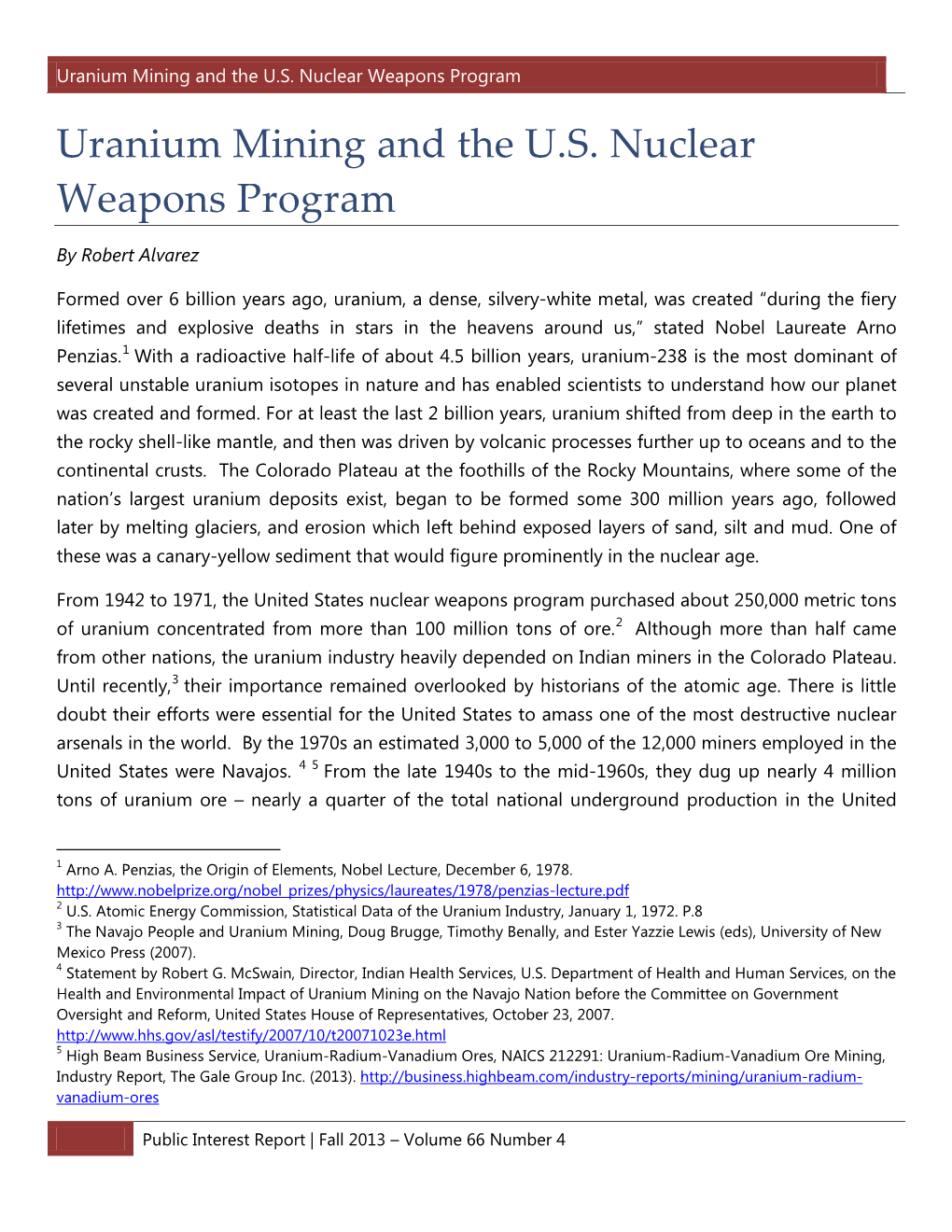 Uranium Mining and the U.S. Nuclear Weapons Program