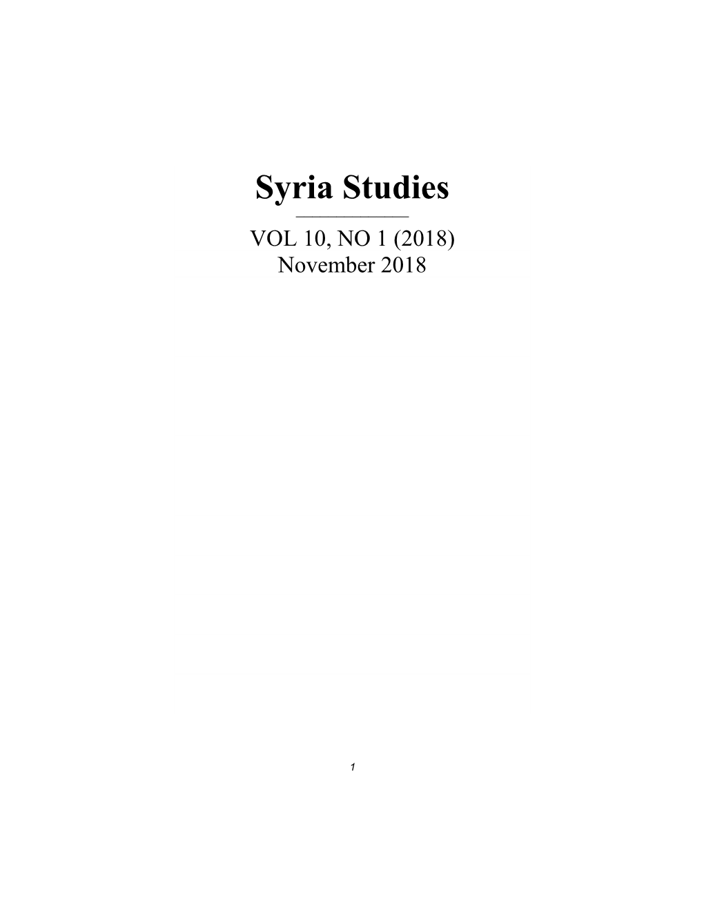 Syria Studies –––––––––––––– VOL 10, NO 1 (2018) November 2018