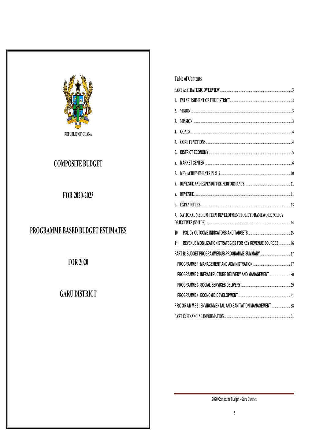 Composite Budget for 2020-2023 Programme Based