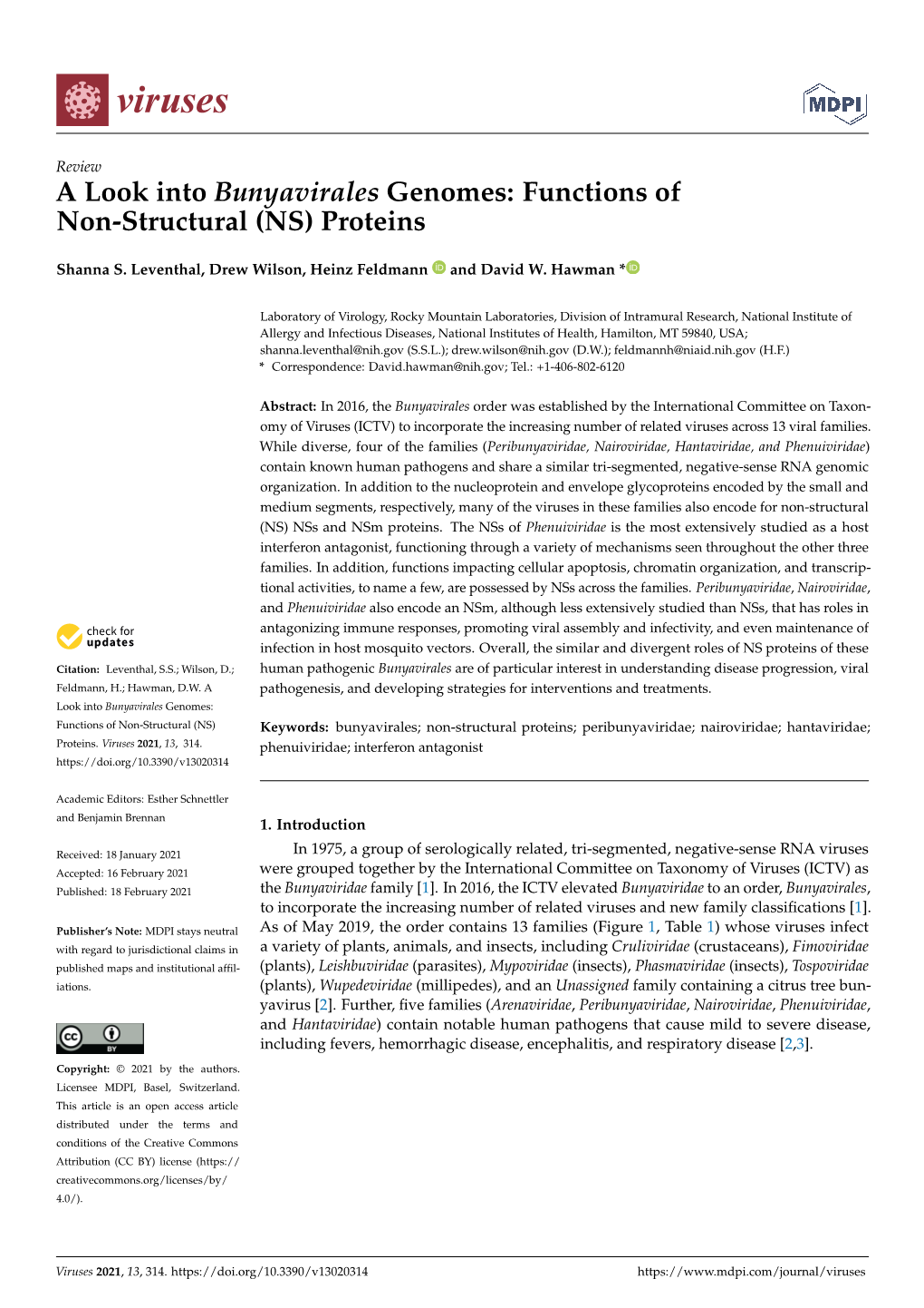 A Look Into Bunyavirales Genomes: Functions of Non-Structural (NS) Proteins