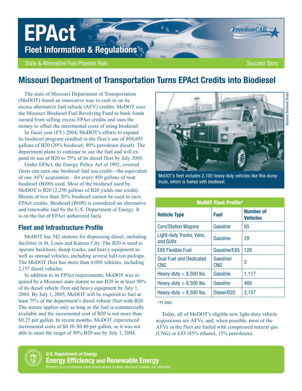 Missouri Department of Transportation Turns Epact Credits Into Biodiesel