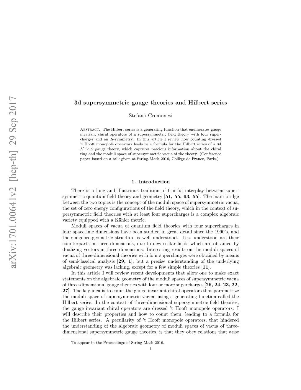 3D Supersymmetric Gauge Theories and Hilbert Series 3