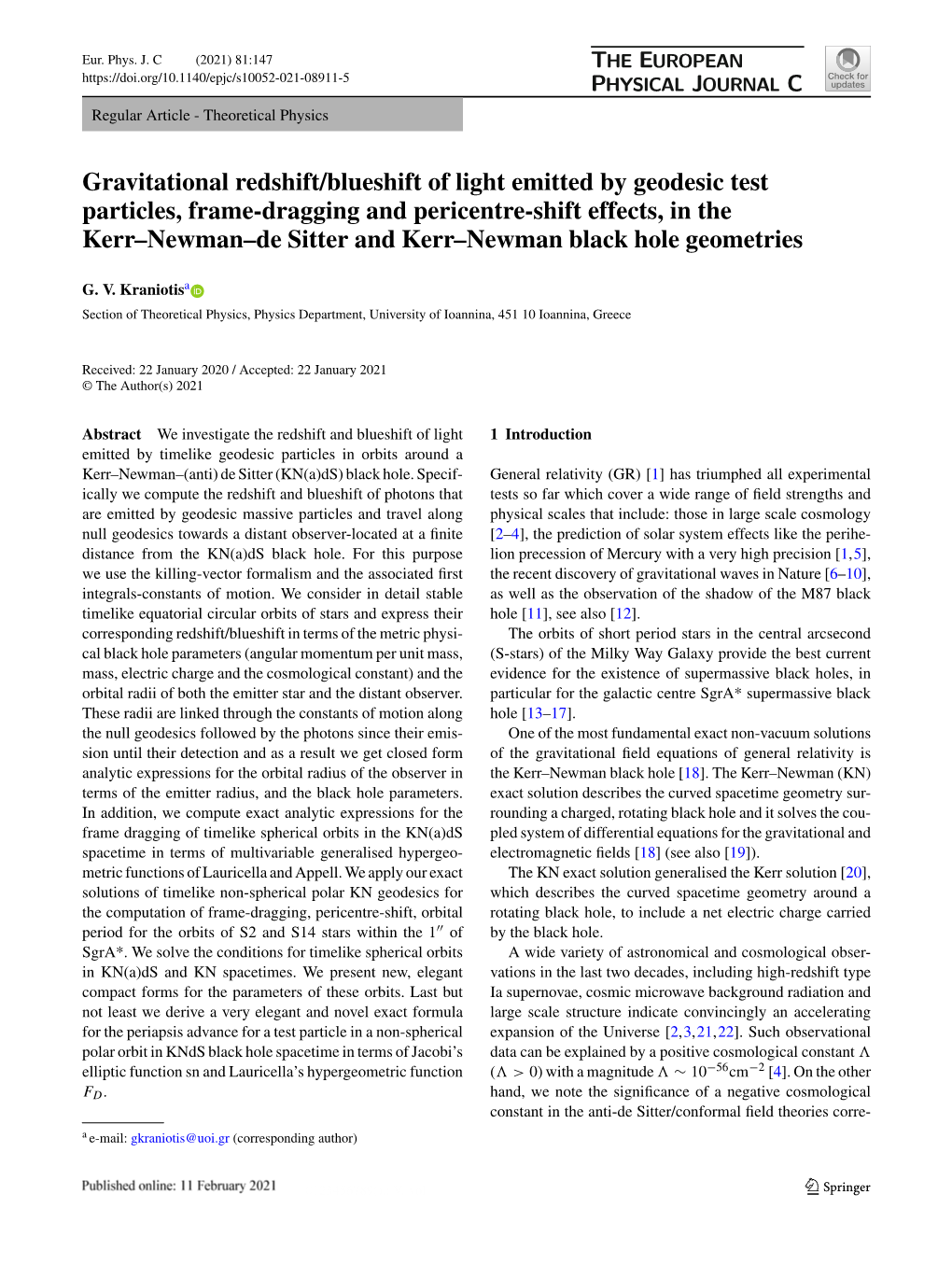 Gravitational Redshift/Blueshift of Light Emitted by Geodesic Test Particles