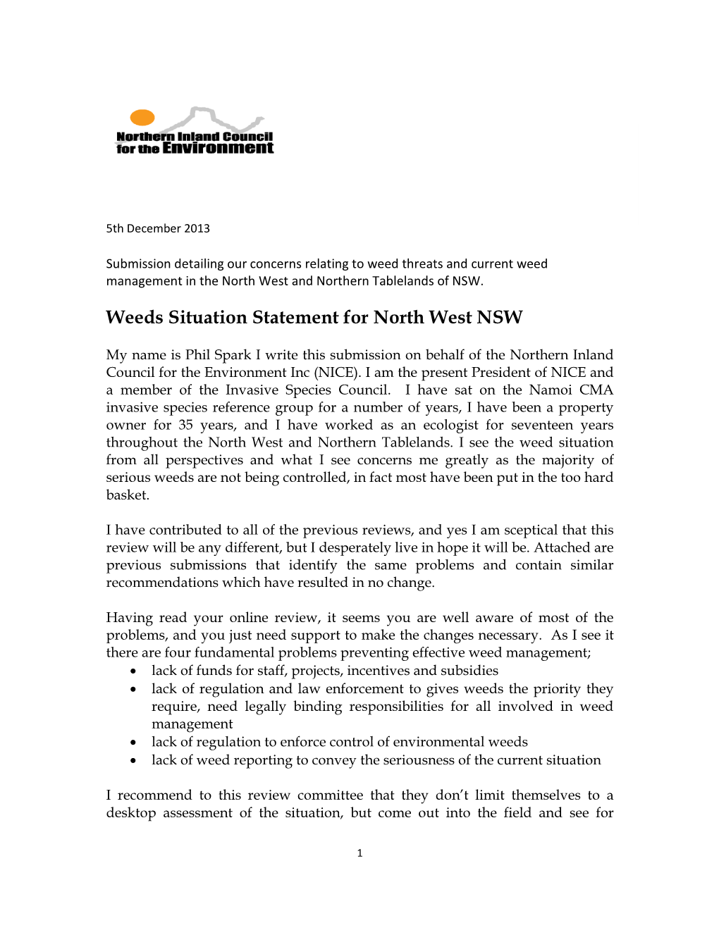 Weeds Situation Statement for North West NSW