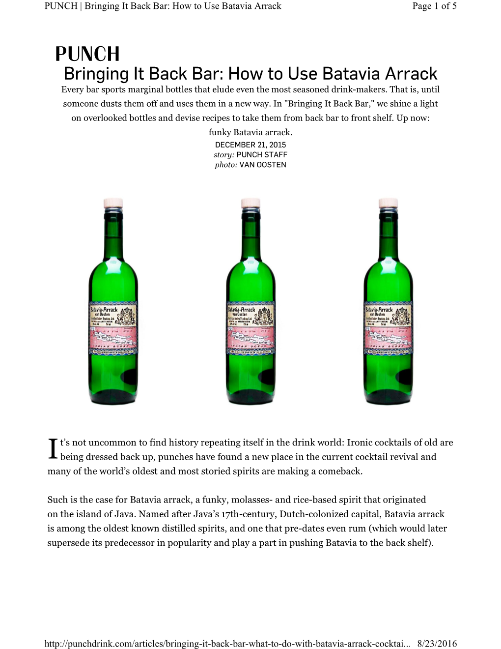 Bringing It Back Bar: How to Use Batavia Arrack Page 1 of 5