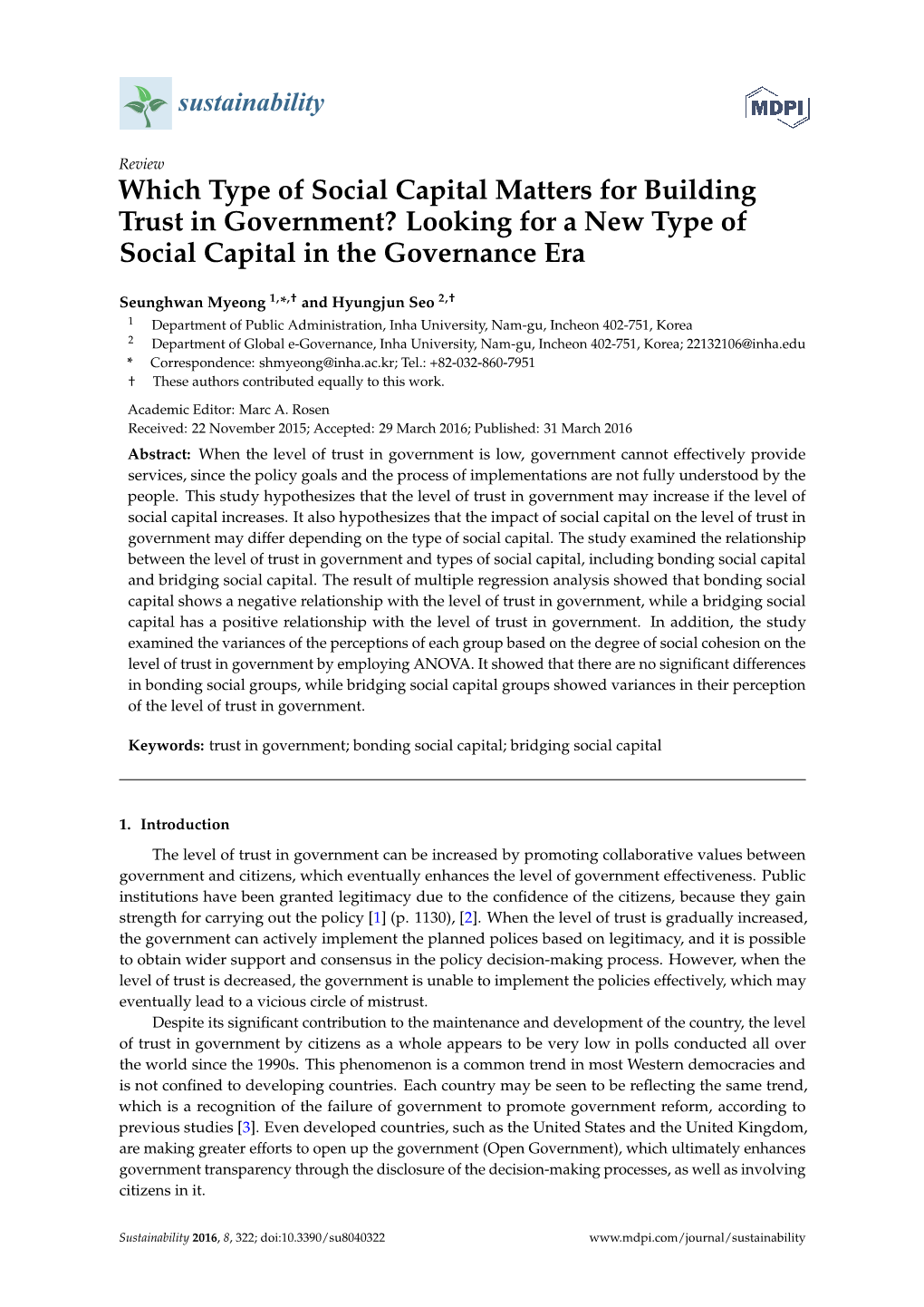 Which Type of Social Capital Matters for Building Trust in Government? Looking for a New Type of Social Capital in the Governance Era