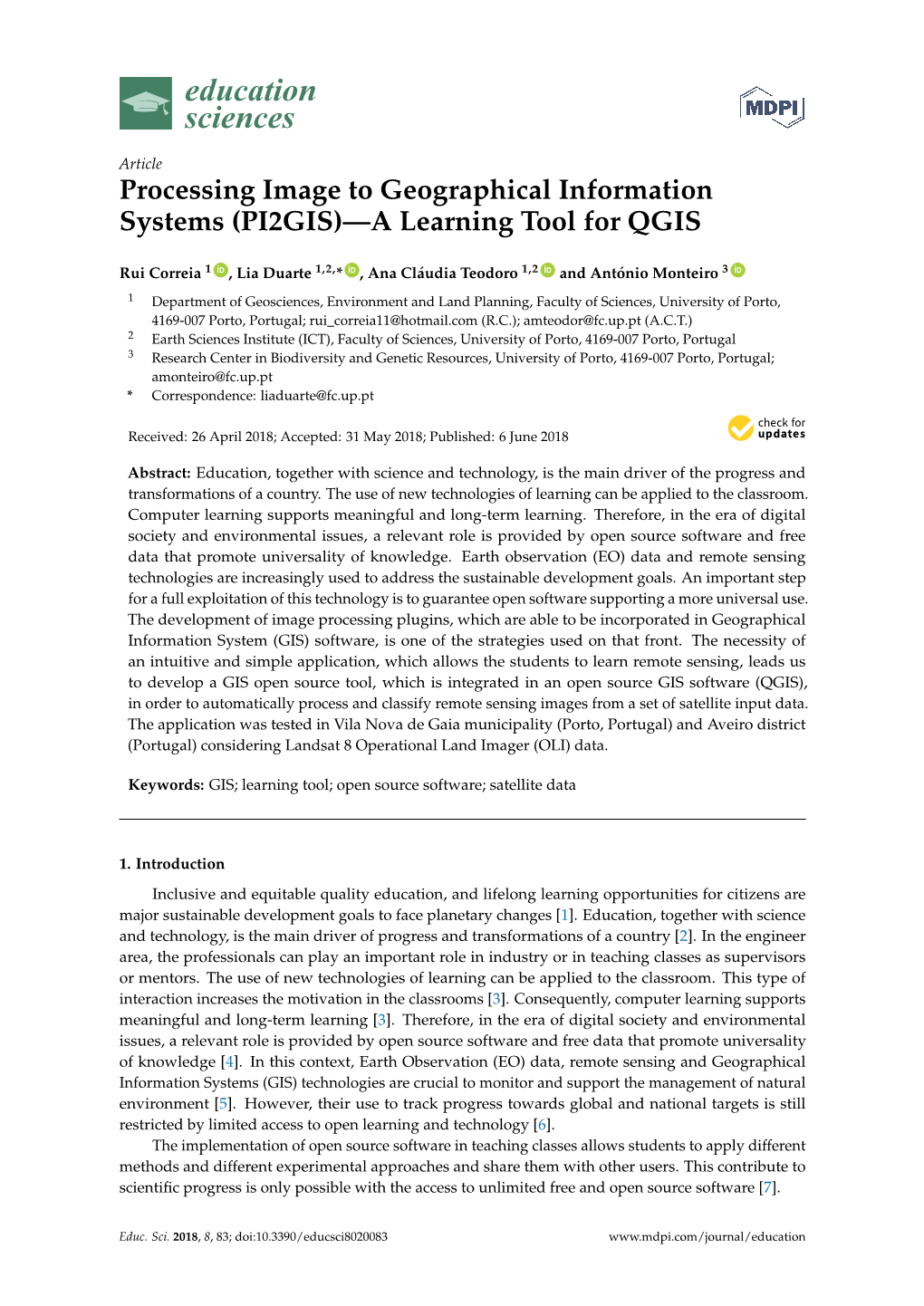 Processing Image to Geographical Information Systems (PI2GIS)—A Learning Tool for QGIS