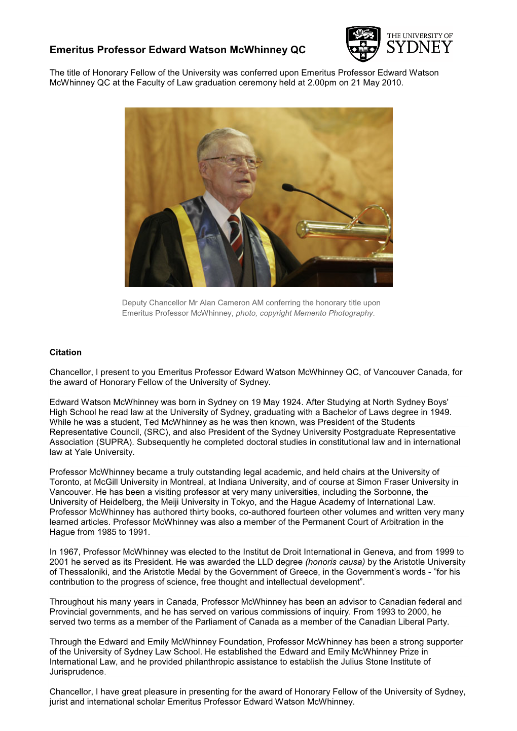 Emeritus Professor Edward Mcwhinney QC