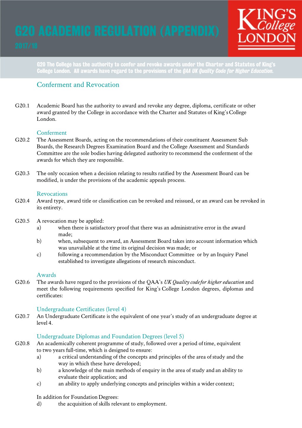 G20 Academic Regulation (Appendix) 2017/18