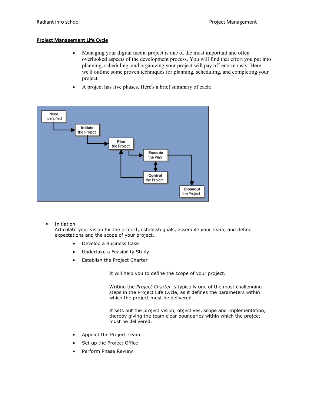 Radiant Info School Project Management Project Management