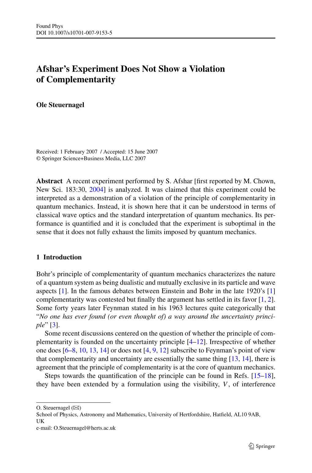 Afshar's Experiment Does Not Show a Violation of Complementarity