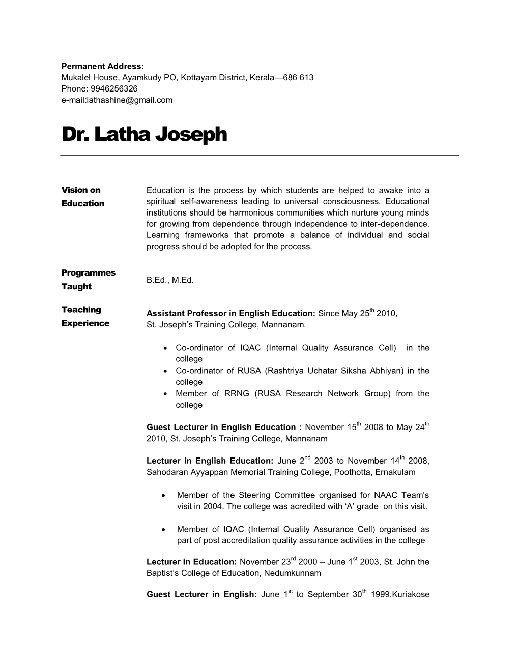 Dr. Latha Joseph