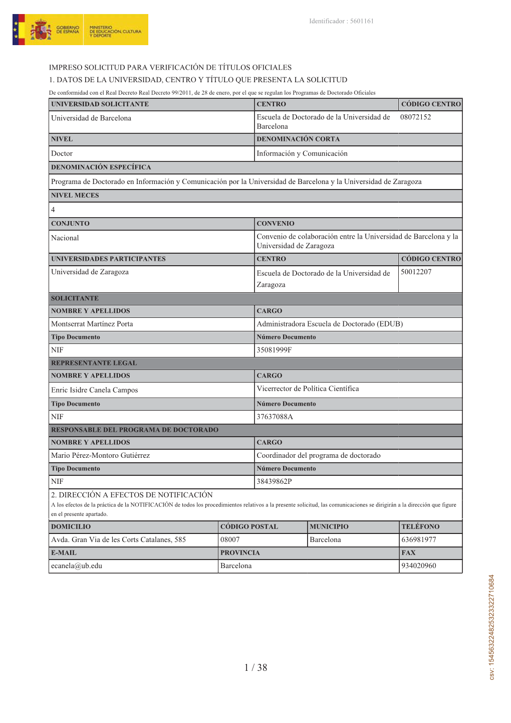 Programa De Doctorado En Información Y Comunicación