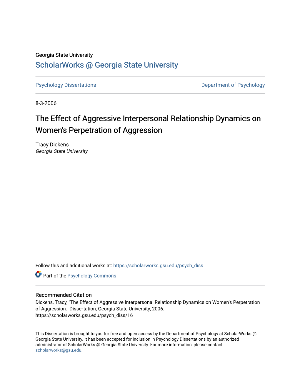 The Effect of Aggressive Interpersonal Relationship Dynamics on Women's Perpetration of Aggression