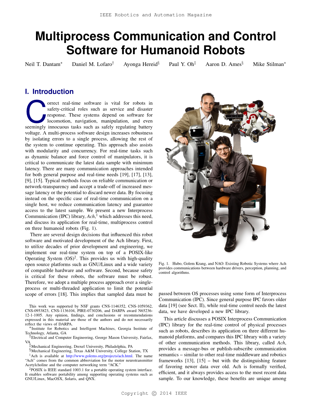 Multiprocess Communication and Control Software for Humanoid Robots Neil T