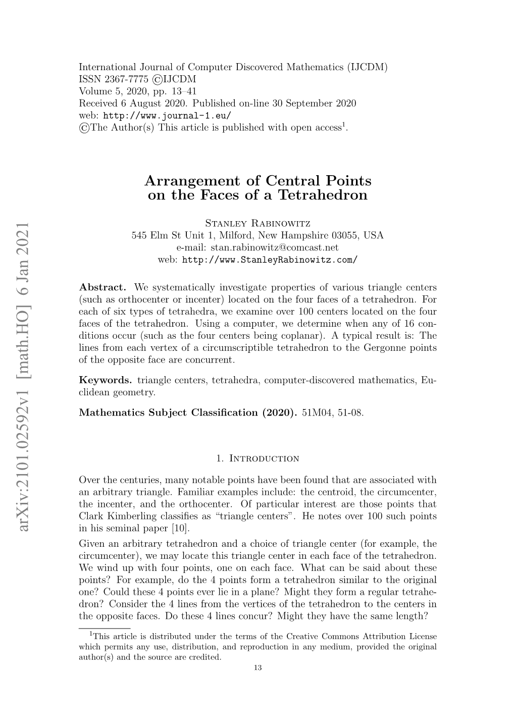 Arxiv:2101.02592V1 [Math.HO] 6 Jan 2021 in His Seminal Paper [10]