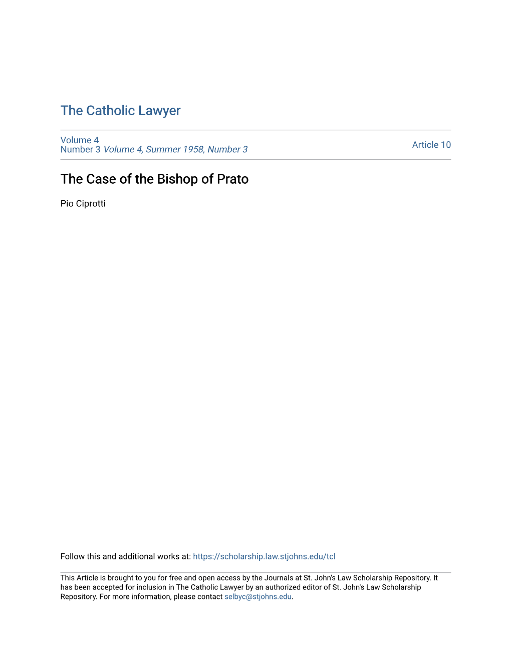 THE CASE of the BISHOP of PRATO T