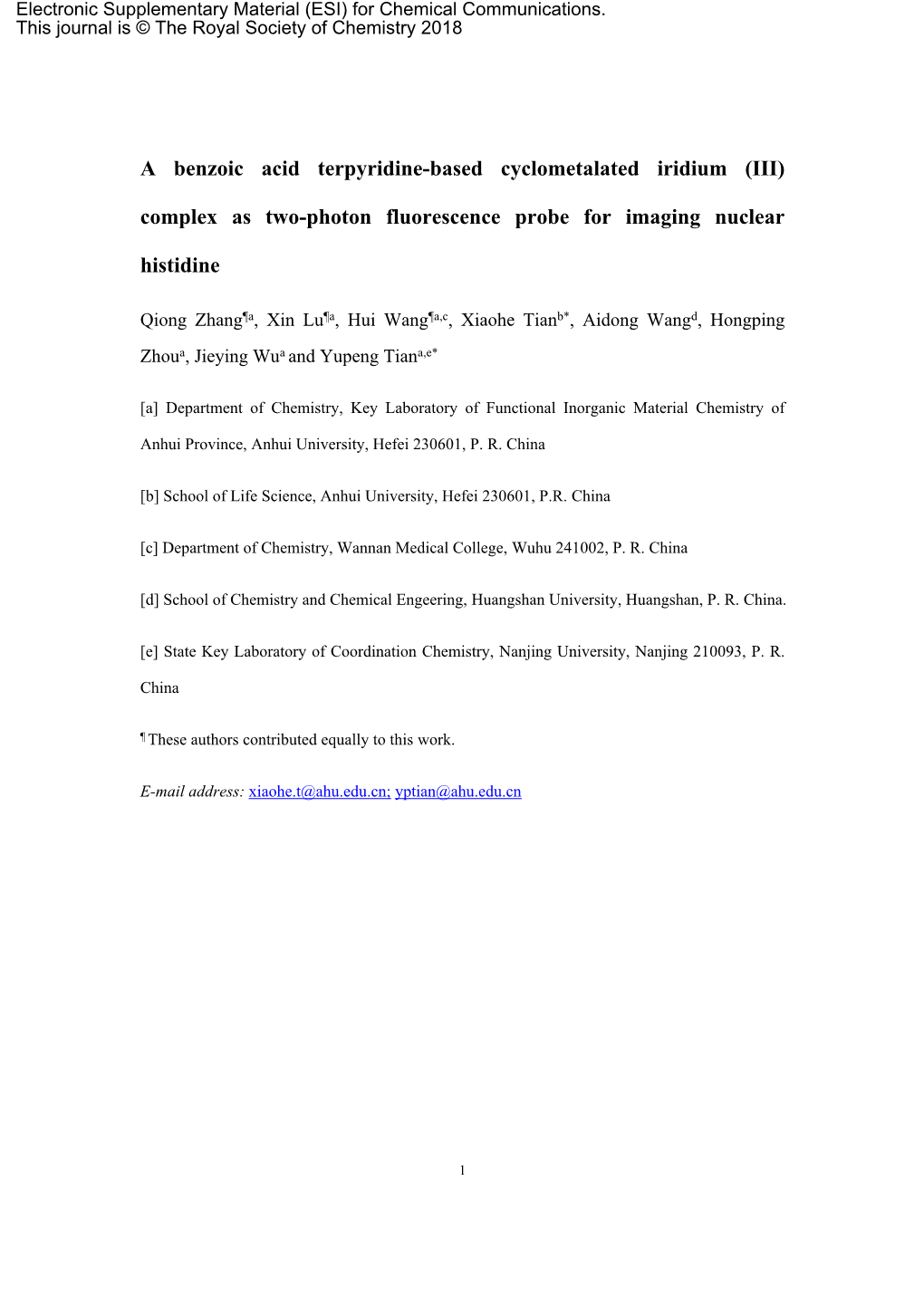 Complex As Two-Photon Fluorescence Probe for Imaging Nuclear Histidine