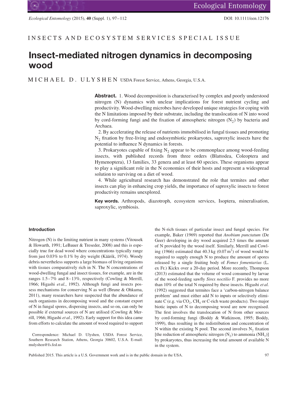 Insect-Mediated Nitrogen Dynamics in Decomposing Wood