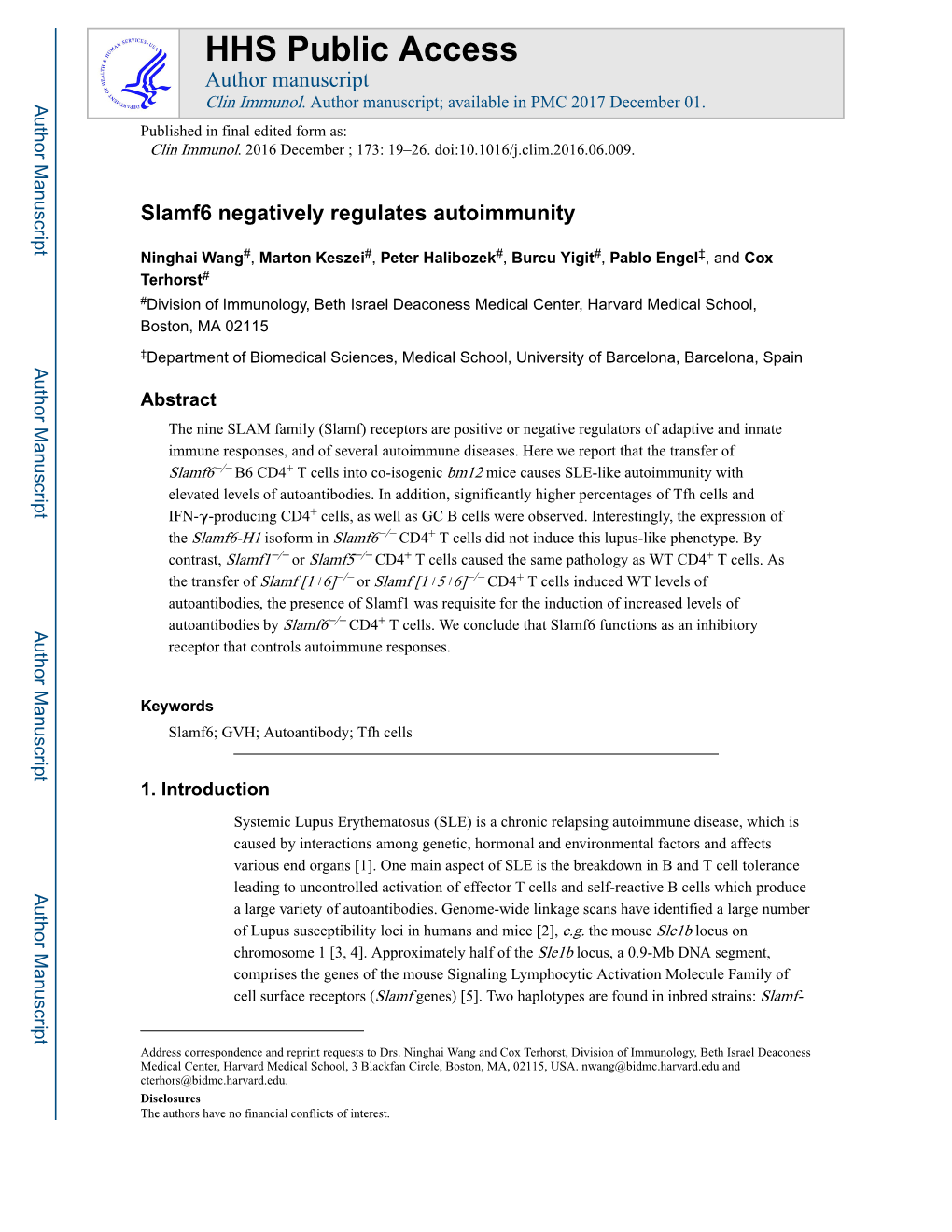 Slamf6 Negatively Regulates Autoimmunity