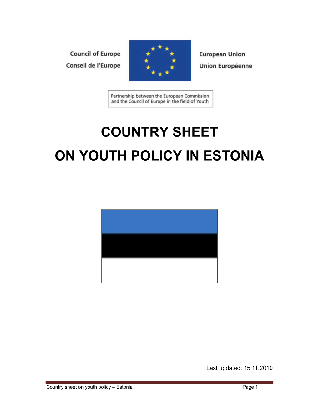 Country Sheet on Youth Policy in Estonia (2010)