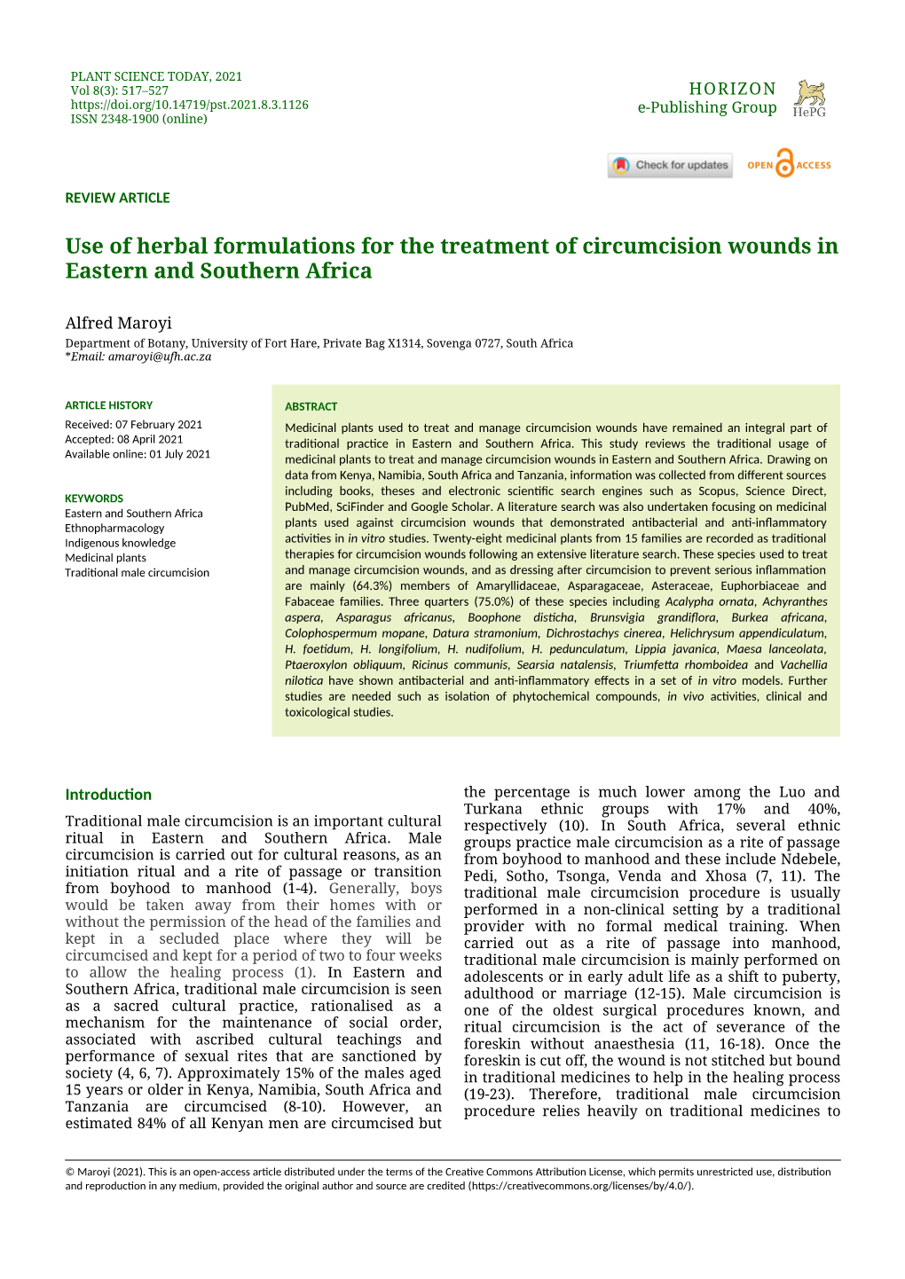 PLANT SCIENCE TODAY, 2021 Vol 8(3): 517–527 HORIZON E-Publishing Group ISSN 2348-1900 (Online)