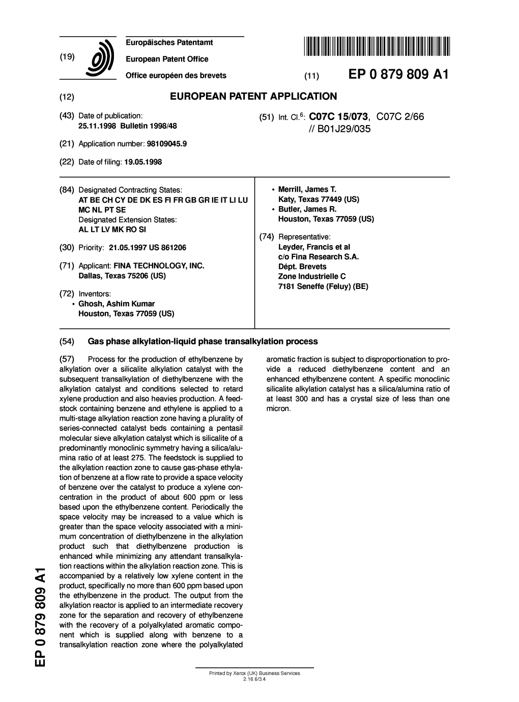 Gas Phase Alkylation-Liquid Phase Transalkylation Process