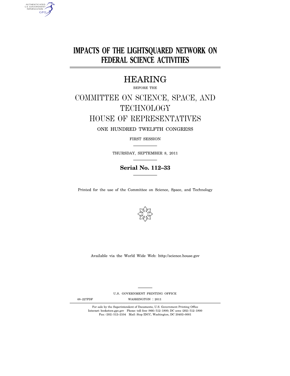 Impacts of the Lightsquared Network on Federal Science Activities