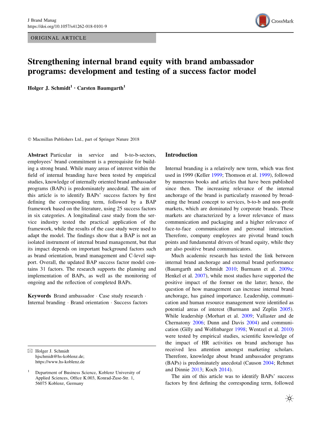 Strengthening Internal Brand Equity with Brand Ambassador Programs: Development and Testing of a Success Factor Model