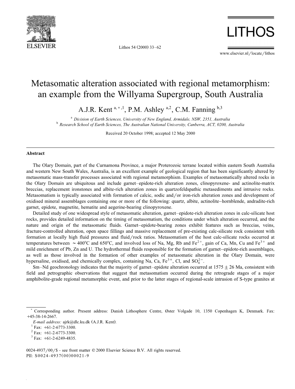 Metasomatic Alteration Associated with Regional Metamorphism: an Example from the Willyama Supergroup, South Australia