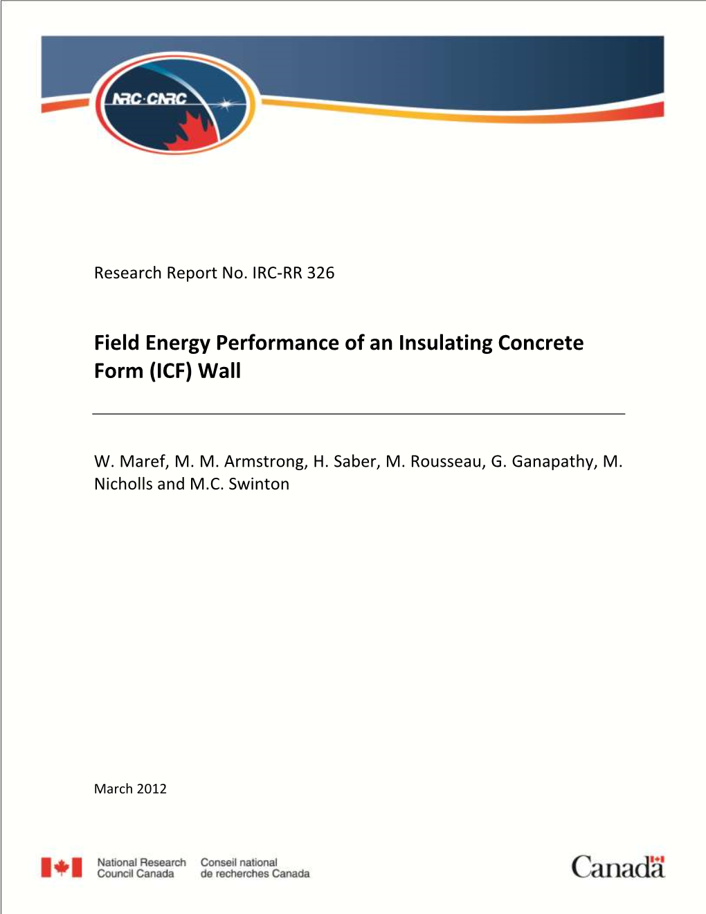 Field Energy Performance of an Insulating Concrete Form (ICF) Wall