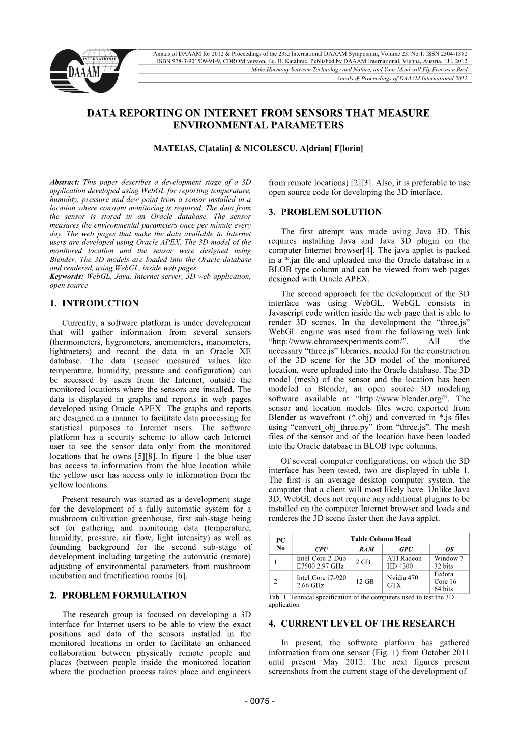 Mateias, C. & Nicolescu, A. F.: Data Reporting on Internet from Sensors