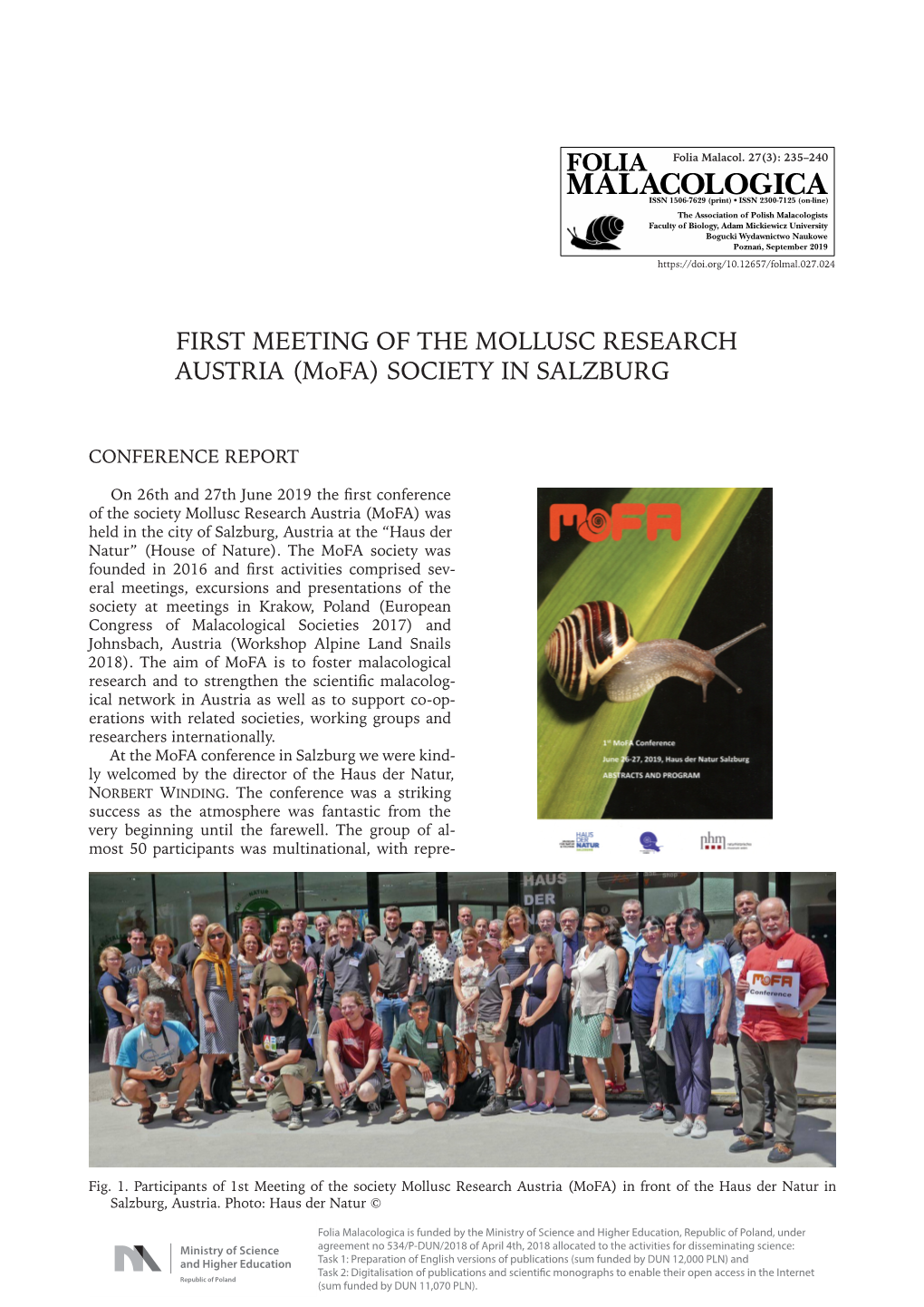 FIRST MEETING of the MOLLUSC RESEARCH AUSTRIA (Mofa) SOCIETY in SALZBURG