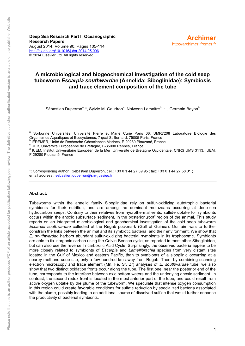 A Microbiological and Biogeochemical Investigation of the Cold Seep