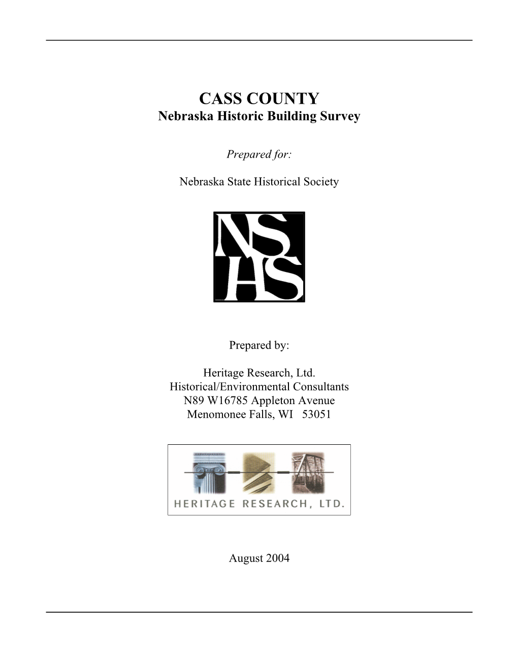 CASS COUNTY Nebraska Historic Building Survey