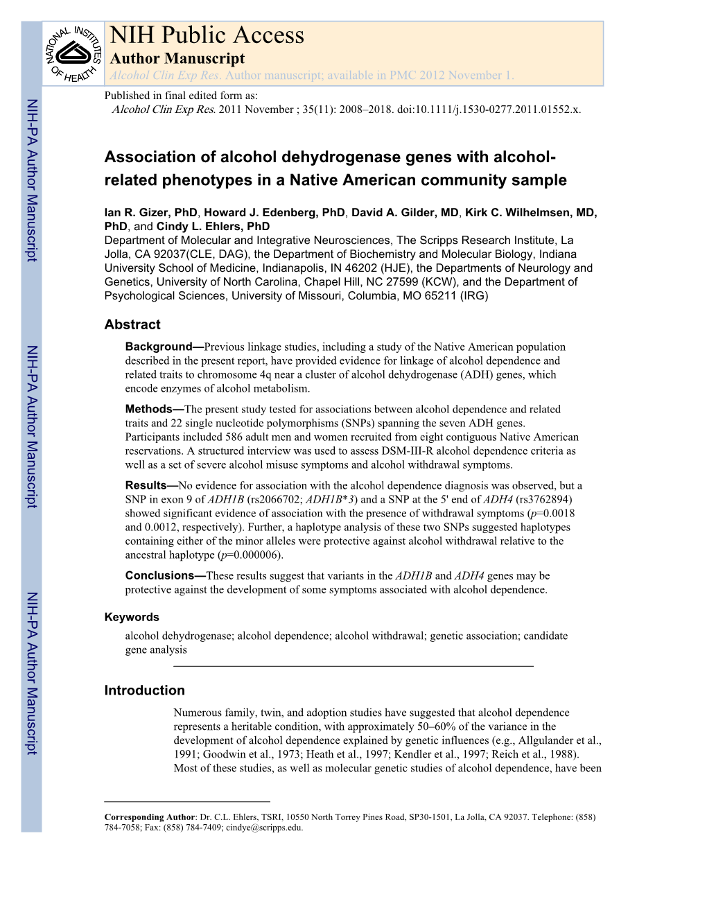 NIH Public Access Author Manuscript Alcohol Clin Exp Res