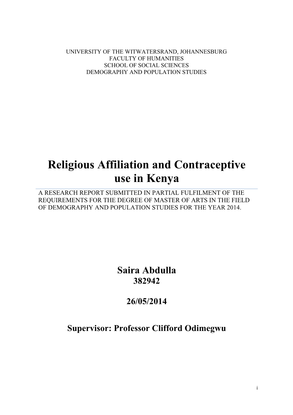 Religious Affiliation and Contraceptive Use in Kenya