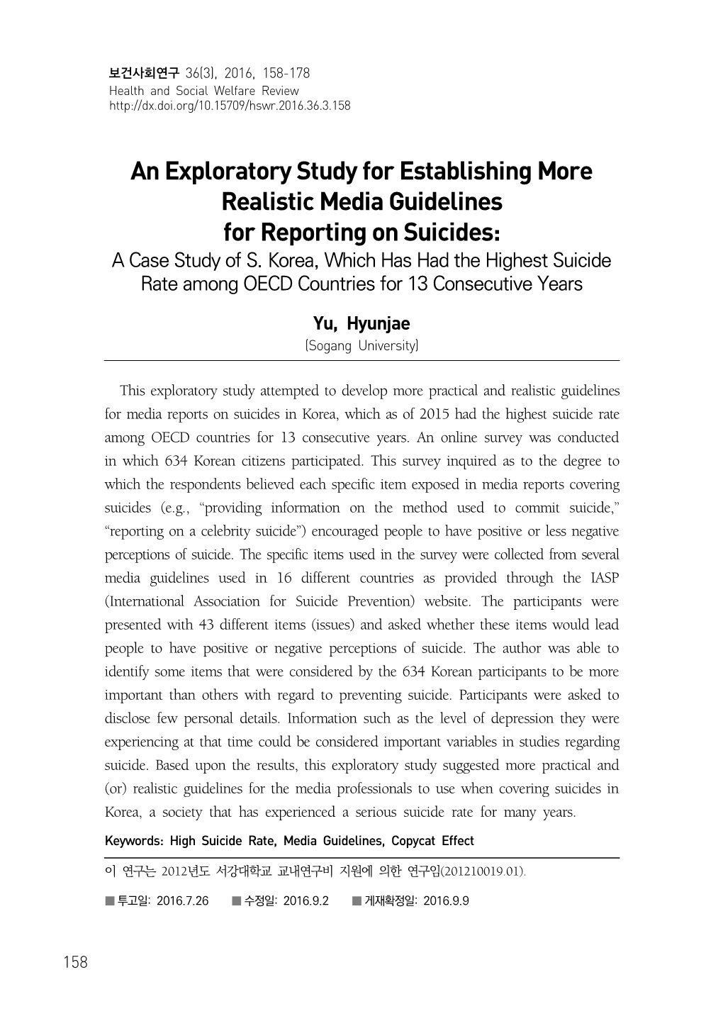 An Exploratory Study for Establishing More Realistic Media Guidelines for Reporting on Suicides: a Case Study of S