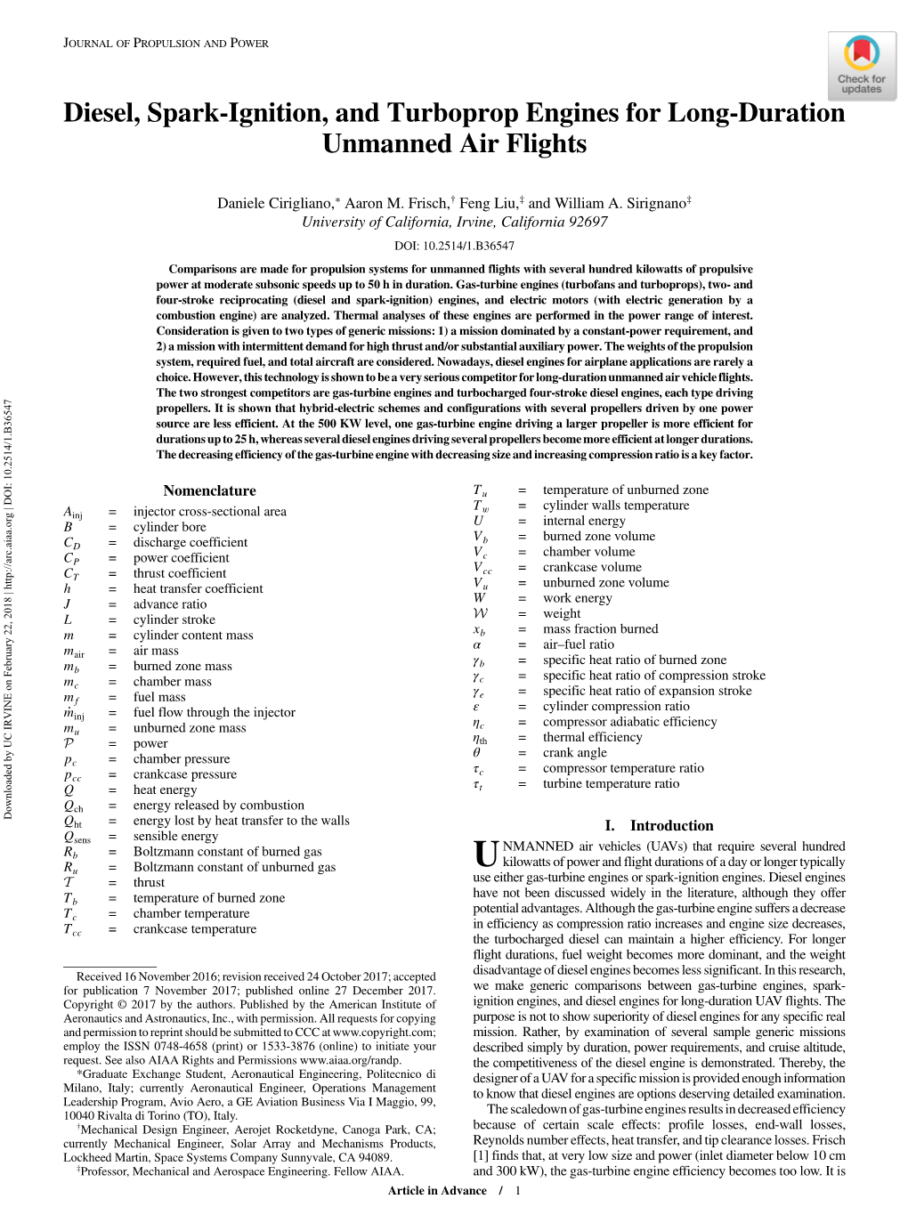 Diesel, Spark-Ignition, and Turboprop Engines for Long-Duration Unmanned Air Flights