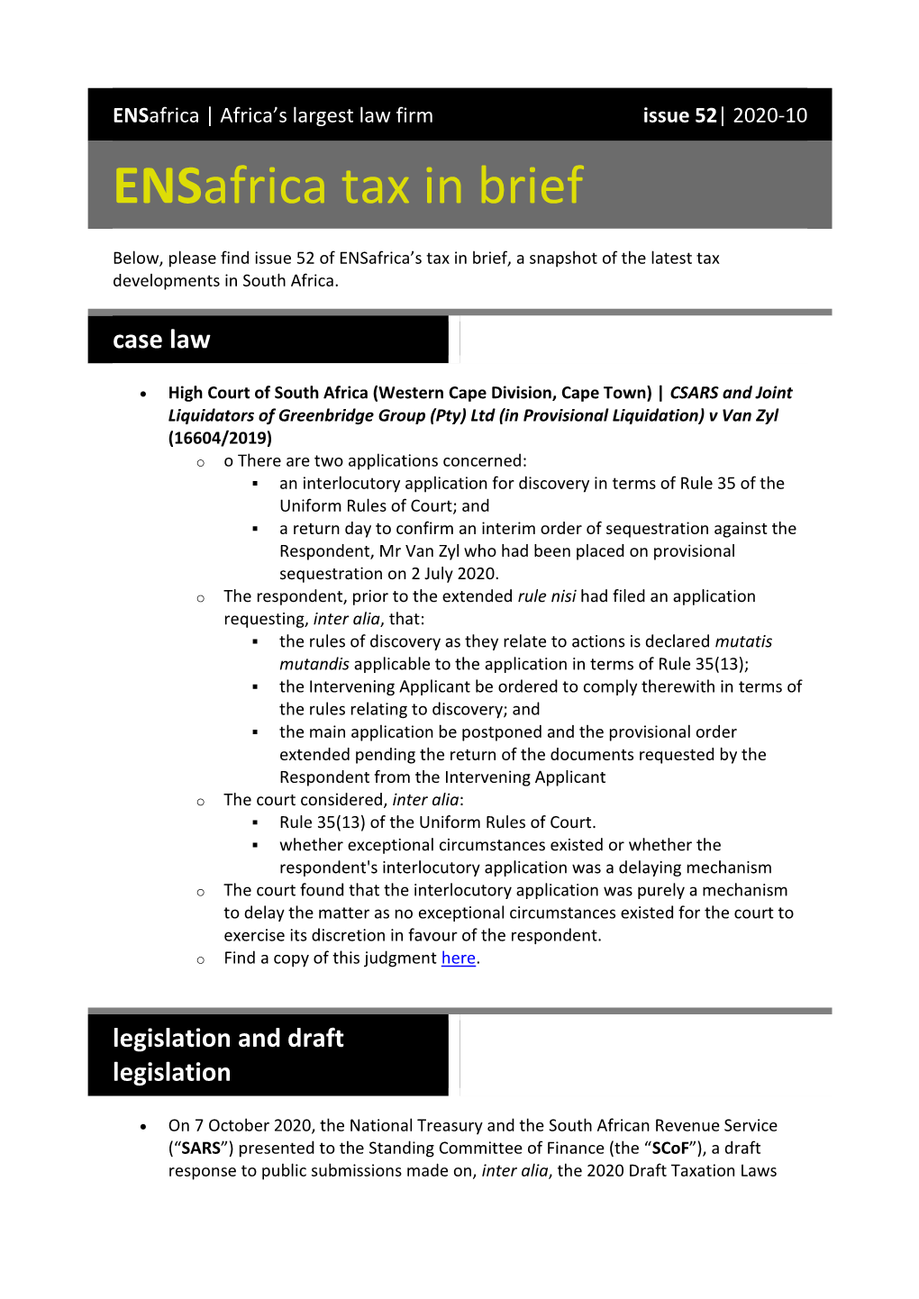 Ensafrica Tax in Brief